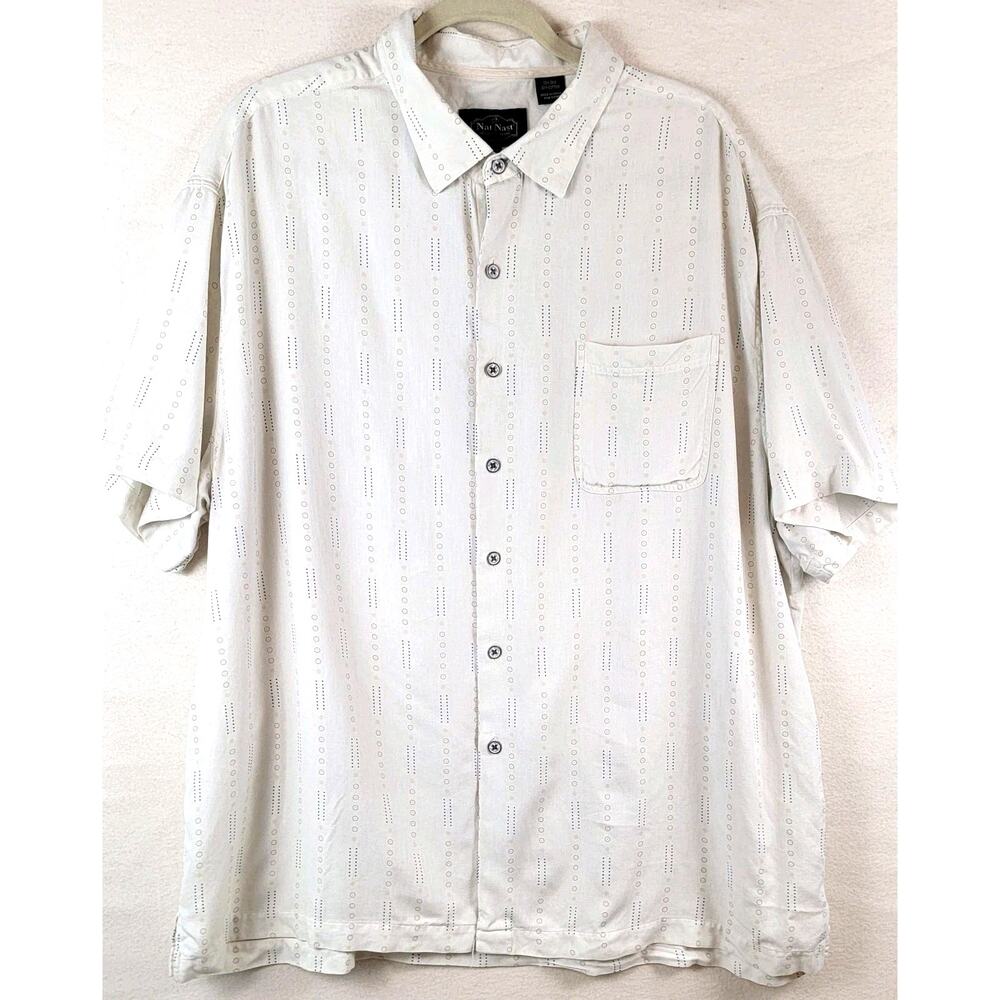 Nat Nast Silk Blend Shirt White Retro Atomic Button Up 2XL